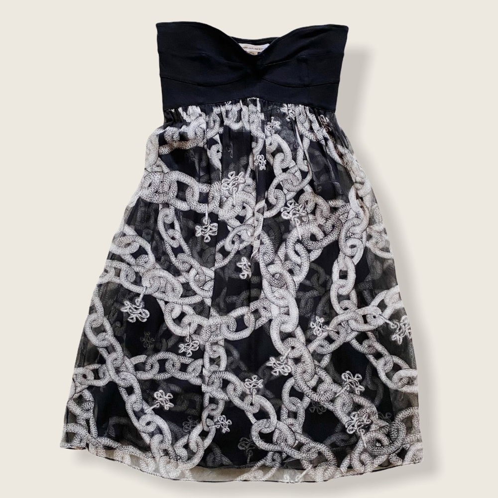 DVF Asti Strapless Silk Chiffon Short Cocktail Dress in Chainlink